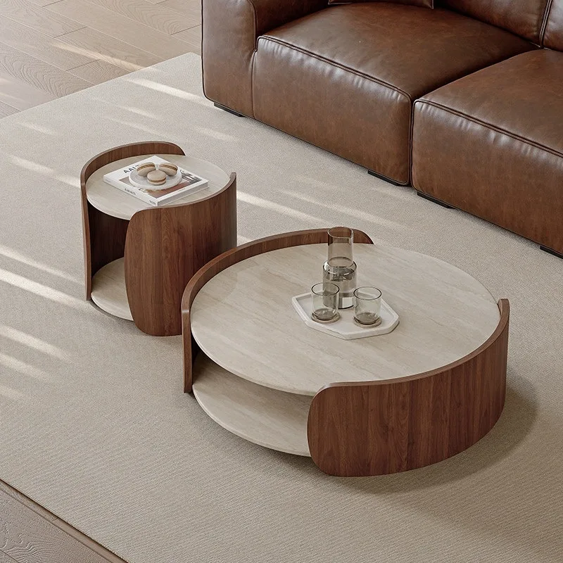 Medieval style marble coffee table designer creative round Italian minimalist style living room coffee table light