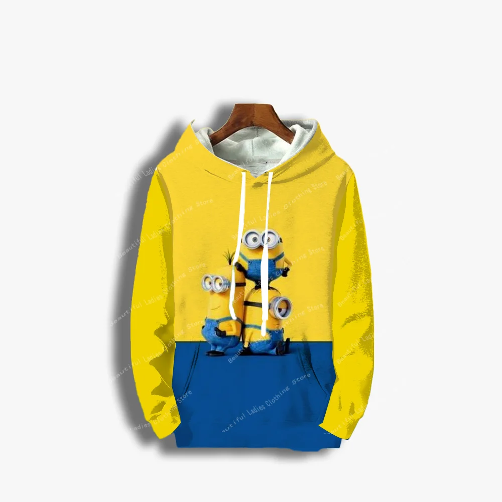 (MINISO)Minions Cute Cartoon Print Women Hoodies Gifts Casual Style Y2K Streetwear Sweatshirts Fall /Winter Tops Women Coats