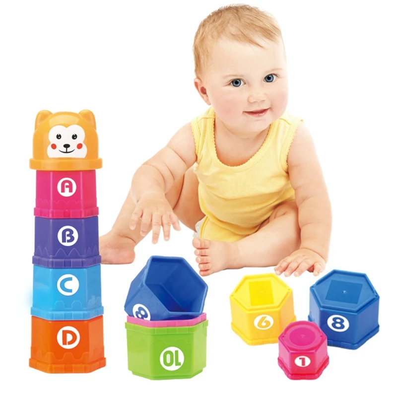 Kinder Tisch Spielzeug Nette Regenbogen Tassen Turm Baby Indoor Spielzeug Tasse Interaktive für Spielen Indoor Spiele Werkzeug