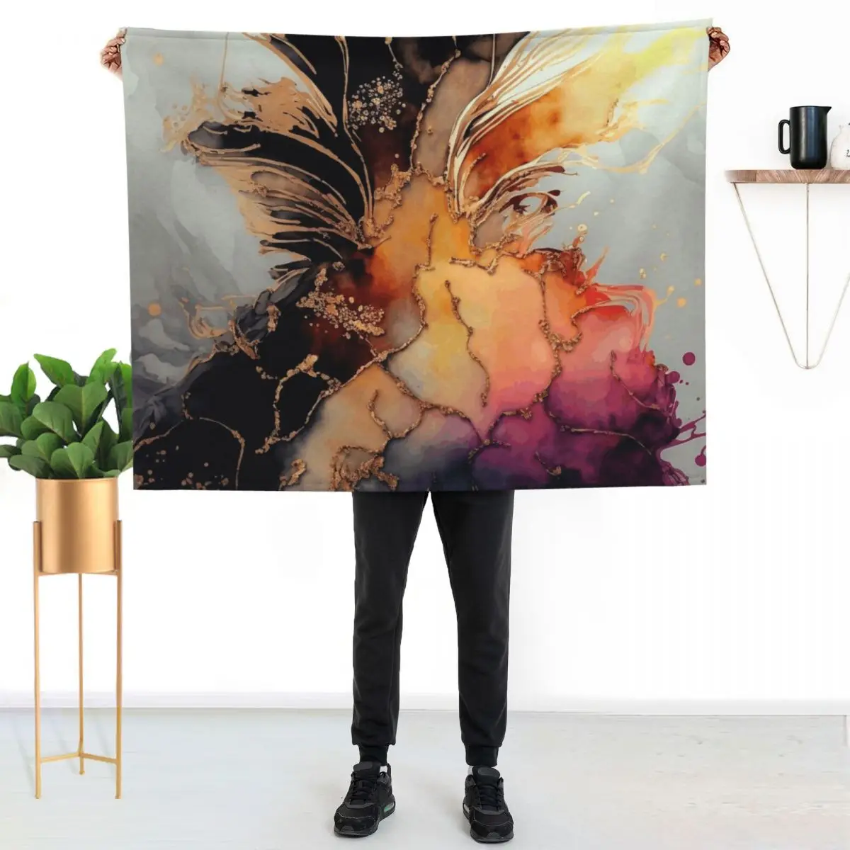 

Sweet Pineapple - Abstract Alcohol Ink Resin Art Throw Blanket Compact Warm Blanket for Car Road Trip
