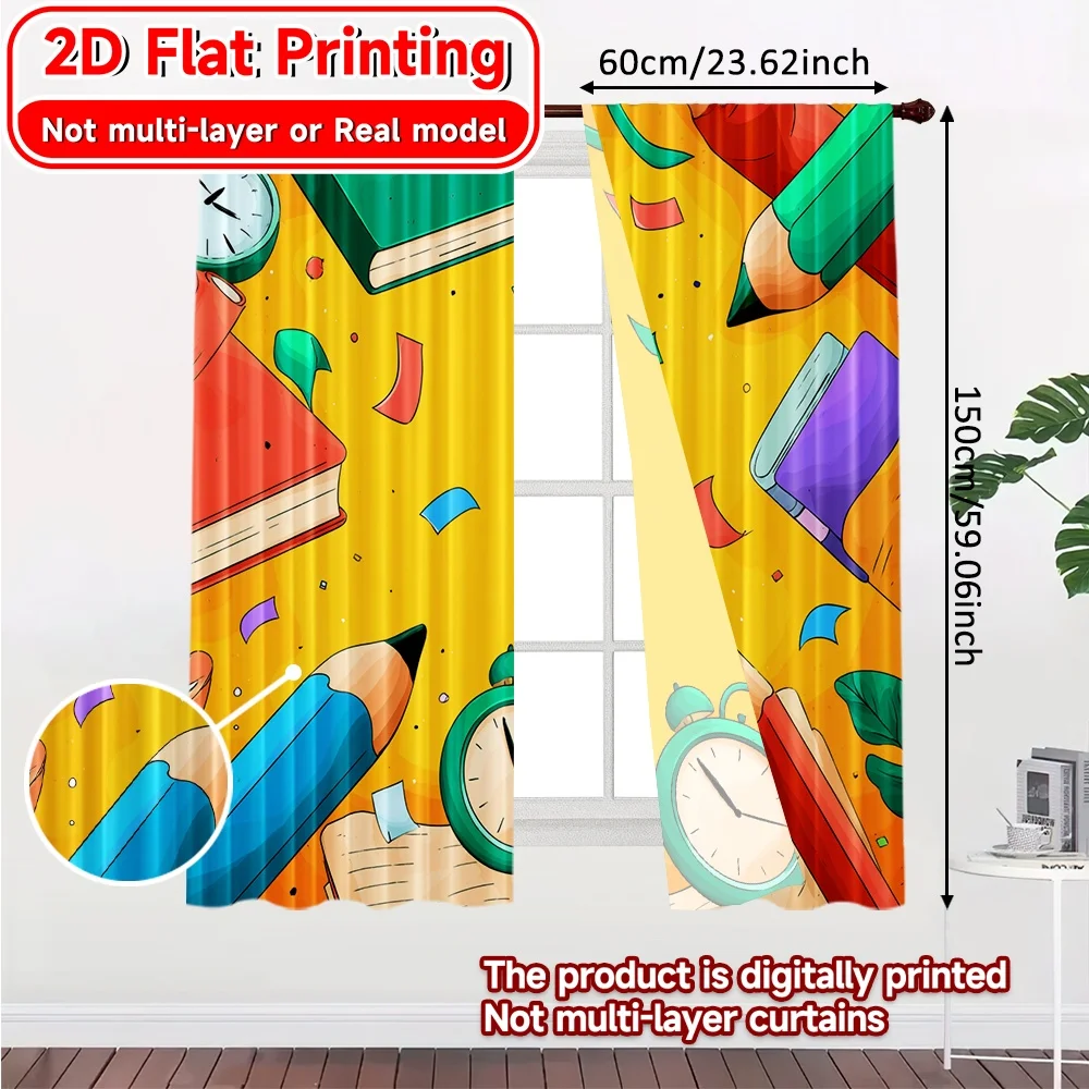 2D FLAT PRINTING 2pcs Curtains (Without Rod) Back to School Celebration Modern Fashionable Curtainments during the April Fools