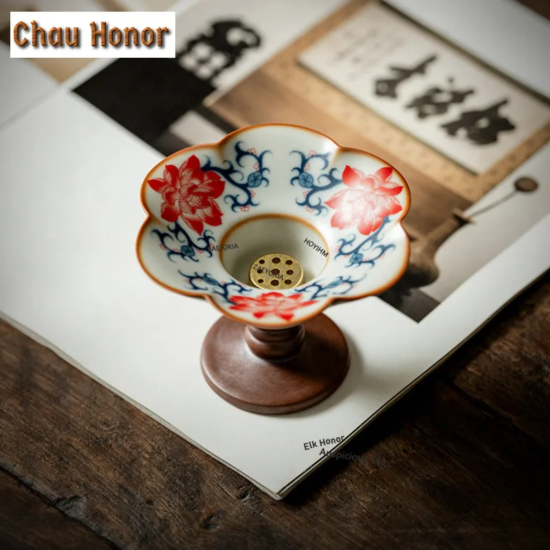 ZAEYORIA Ru Kiln Red Lotus Incense Holder Mist Smoking Steamers Incense Burners Meditation Smell Distributor Censer Indoor Craft