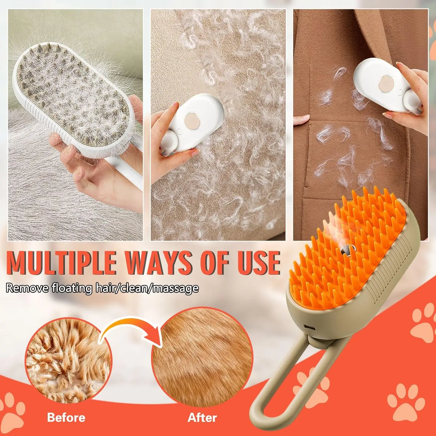 Pet Steam Brush Cat Dog Cleaning Steamy Spray Massage Beauty Comb 3 In 1 Hair Removal Grooming Supplies Pets Accessories