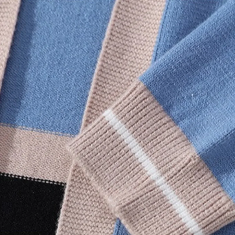 العصرية مخطط الجاكار سترة متماسكة الرجال الخريف الشتاء طويلة الأكمام ياقة سليم عادية محبوك سترة سترة الرجال الملابس #6