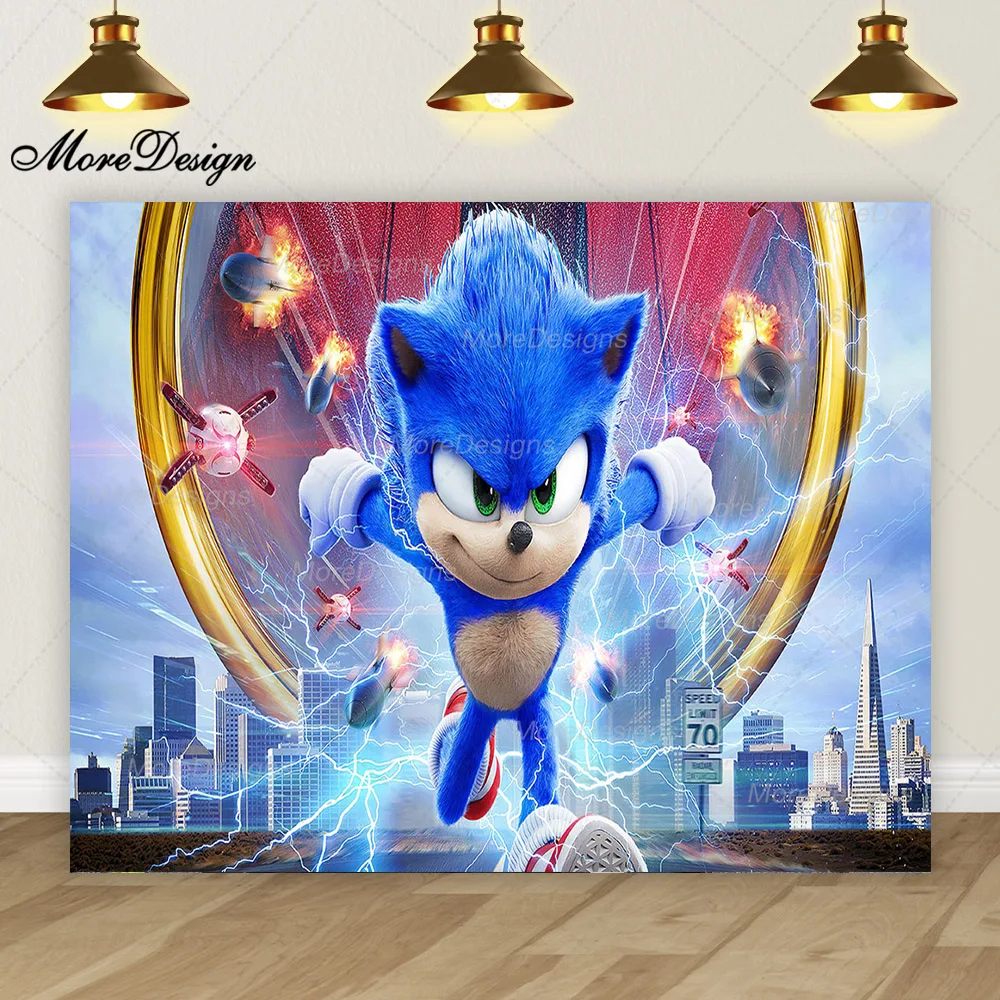 Sonic Photo fondale Kids Boys Birthday Party Decoration personaggi dei cartoni animati vinile poliestere tessuto sfondo panno Banner