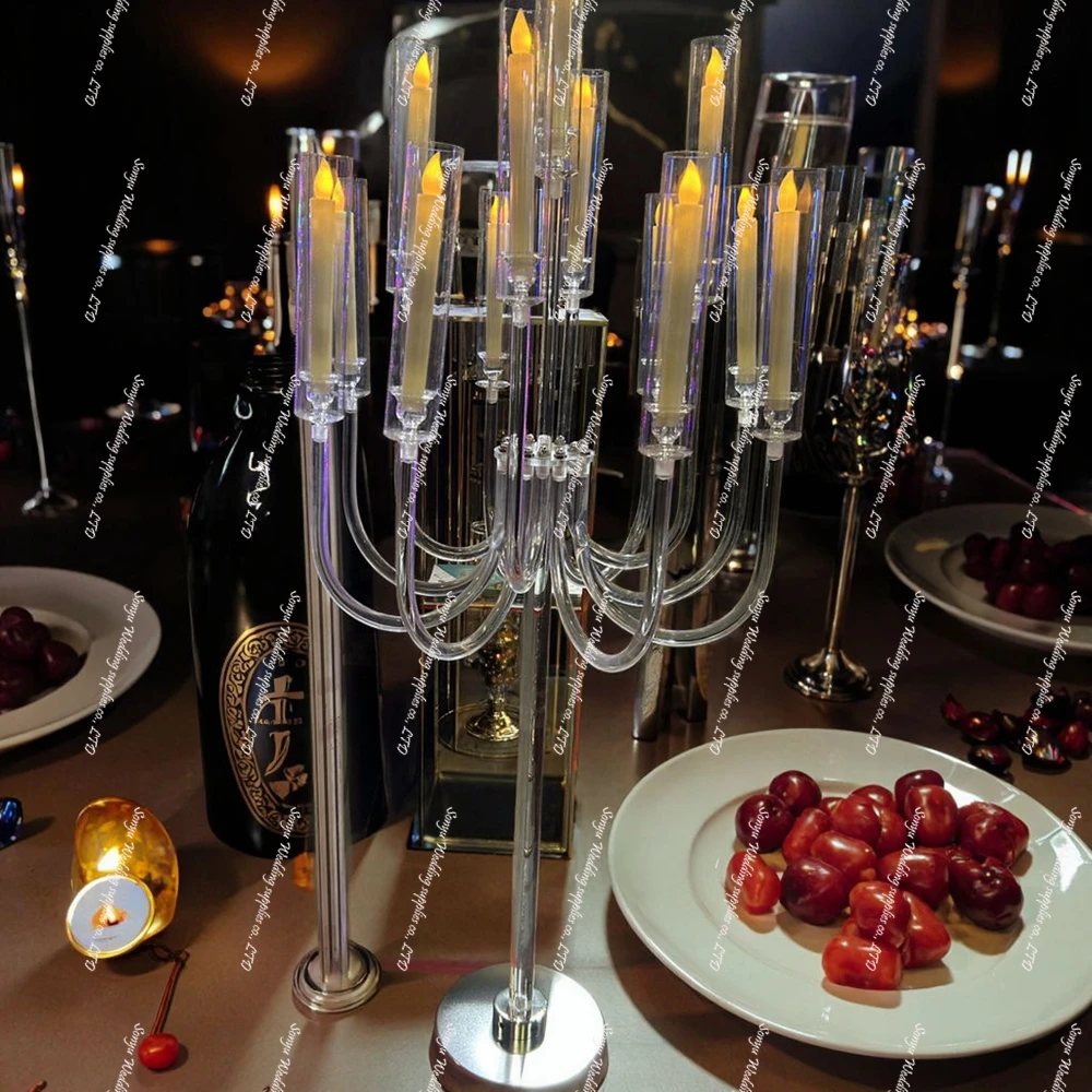 

5pcs Clear Acrylic Candelabra for Wedding Table Centerpieces and Valentine's Day Decor Candelabrum For Center Table 2697