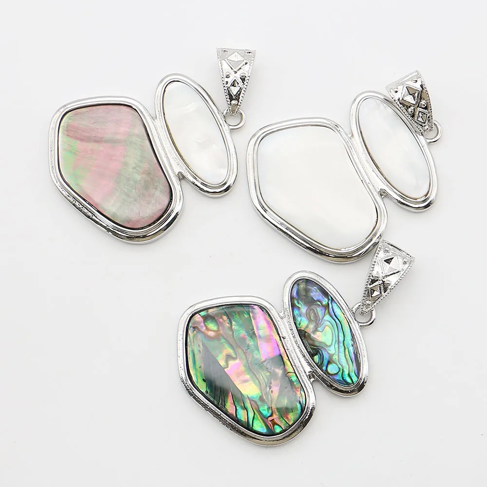 Geometrical Natural Shell Pendants Silver Frame Wrapped Design Fashion Charms 1 Pc/pack Handmade Woman Necklace Jewelry Gift