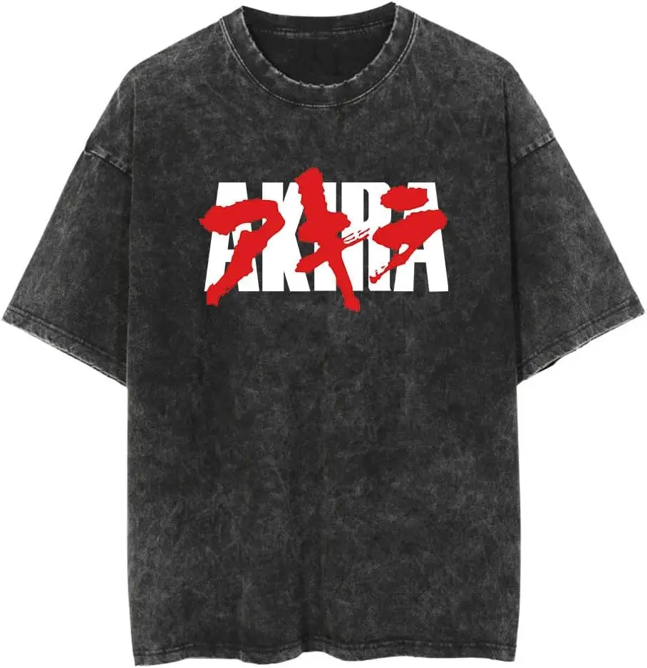 Akira-Camiseta Vintage lavada, pantalón corto informal de Anime Merch, camiseta de manga Unisex