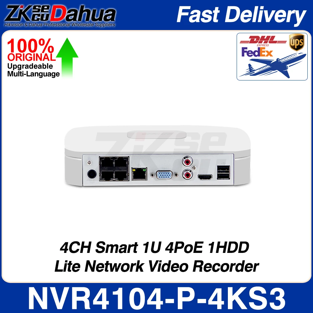 Dahua NVR4104-P-4KS3 4CH Smart 1U 4PoE 1HDD Lite Network Video Recorder Smart H.265+ AI By NVR SMD EPTZ MAX Audio Alarm I/O