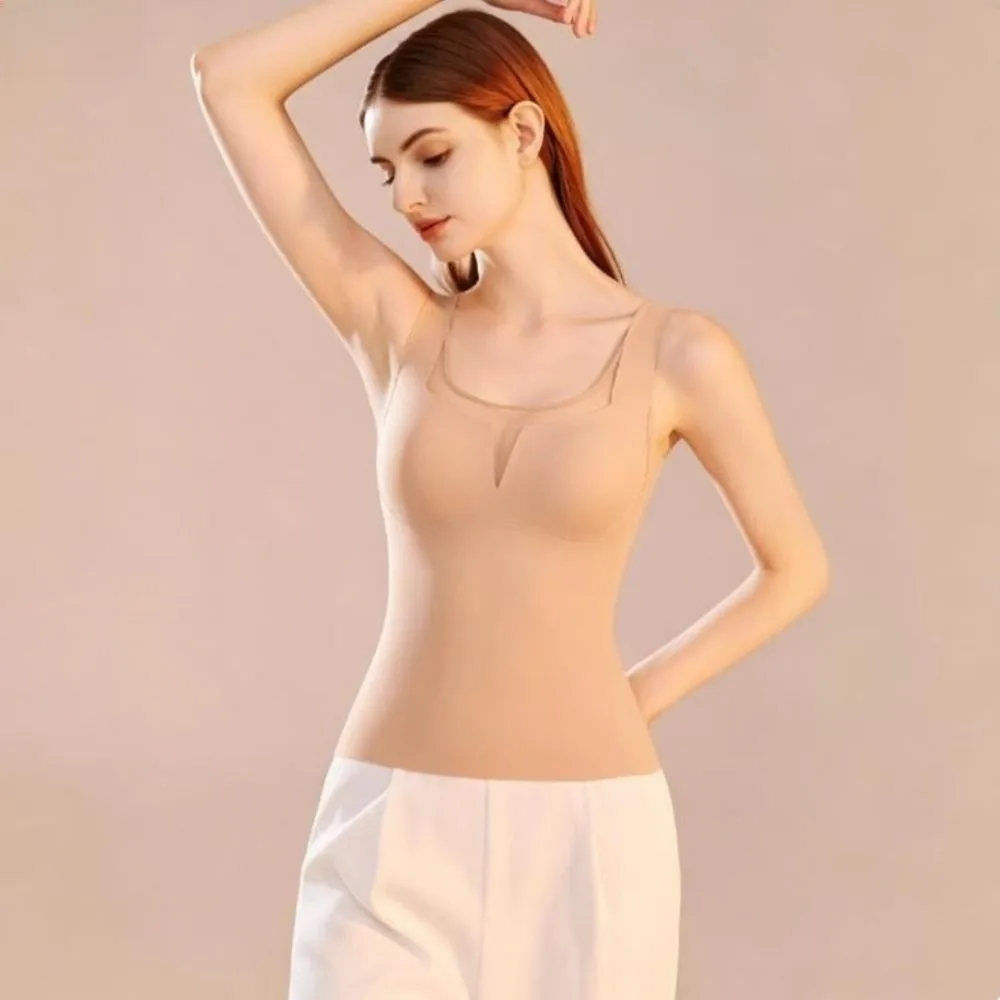 Undershirt Seamless Thermal Underwear with Chest Pad Sleeveless Base Layer Vest Autumn Winter Keep Warm Bottoming Camisole Daily