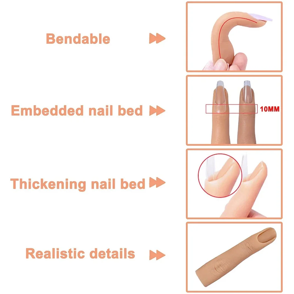 Sdotter Nail Silicone Practice Finger Model Bendable Nail Training Display Fake Finger With Joints DIY Professional Manicure Acc