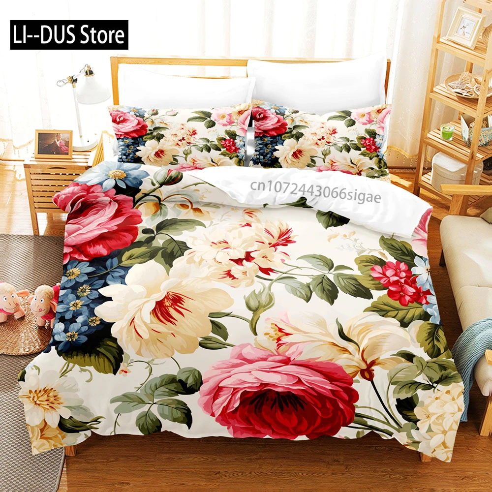 

3D Printed Floral Bedding Set Spring Fragrant Flowers Skin-Friendly King Queen Size Duvet Cover Set With Pillowcase For Girls