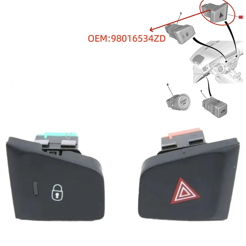 98016534ZD For Peugeot 301 for Citroen Low Configuration C-Elysee Door Lock Switch Danger signal light
