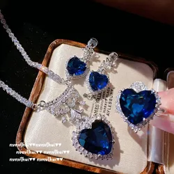 Luxury 925 Silver Blue CZ Engagement Jewelry Set Beautiful Bridal Sparkle Wedding Accessories Romantic Valentine's Day Love Gift