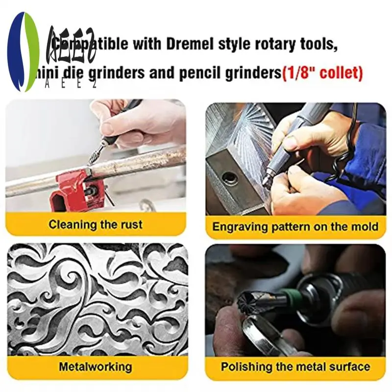 

AEE2-Cut Carbide Rotarys Burr Set, 10 Pcs 1/8Inch Shanks, 1/4Inch Head Length Steel For Woodworking,Drilling