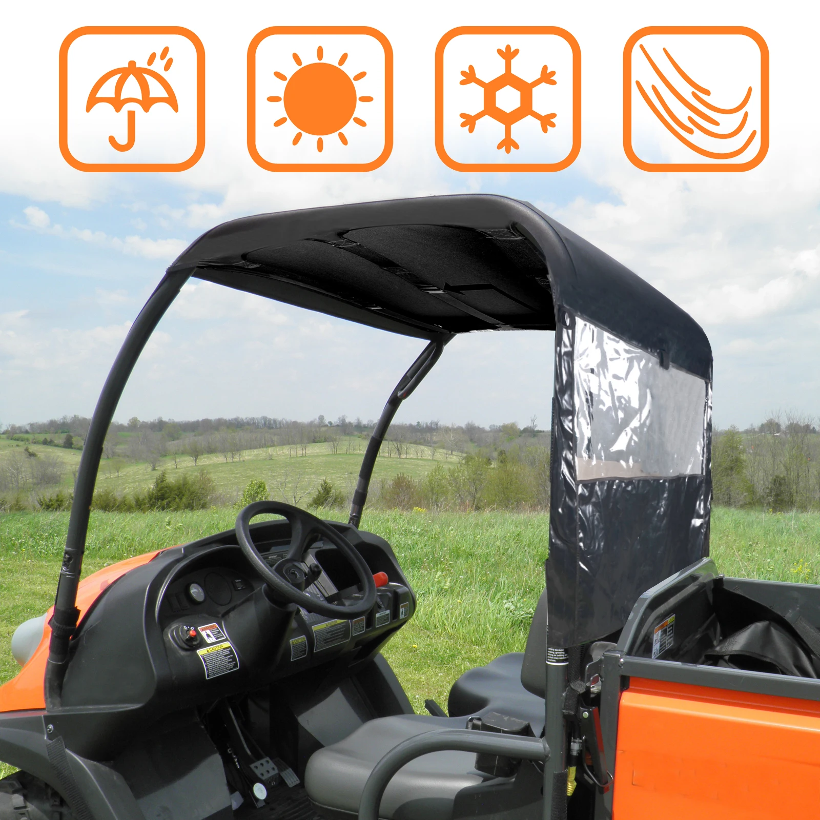 UTV Accessories Waterproof Oxford UTV Waterproof Soft Top Roof & Rear Panel Compatable for Polaris Ranger 400/500/800 2011-2014