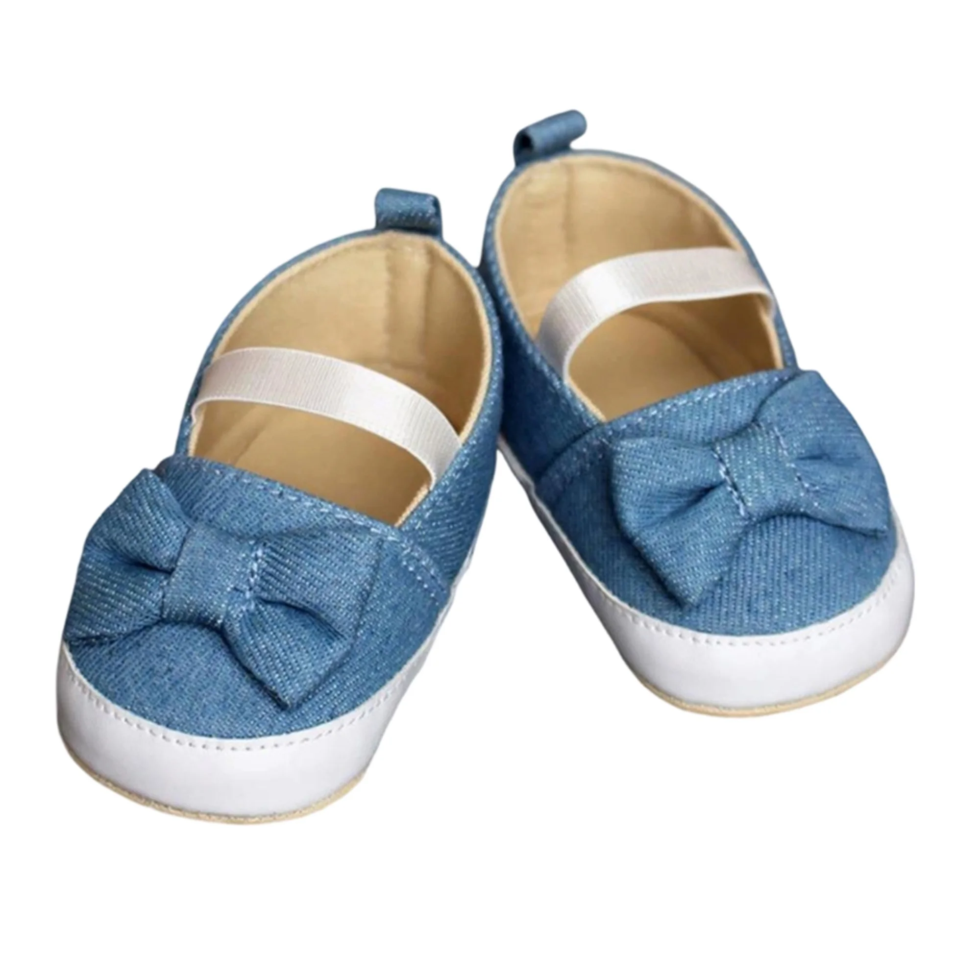 

Baby Girls Casual Denim Shoes Cute Bow Decor Soft Non-slip Bottom First Walking Shoes