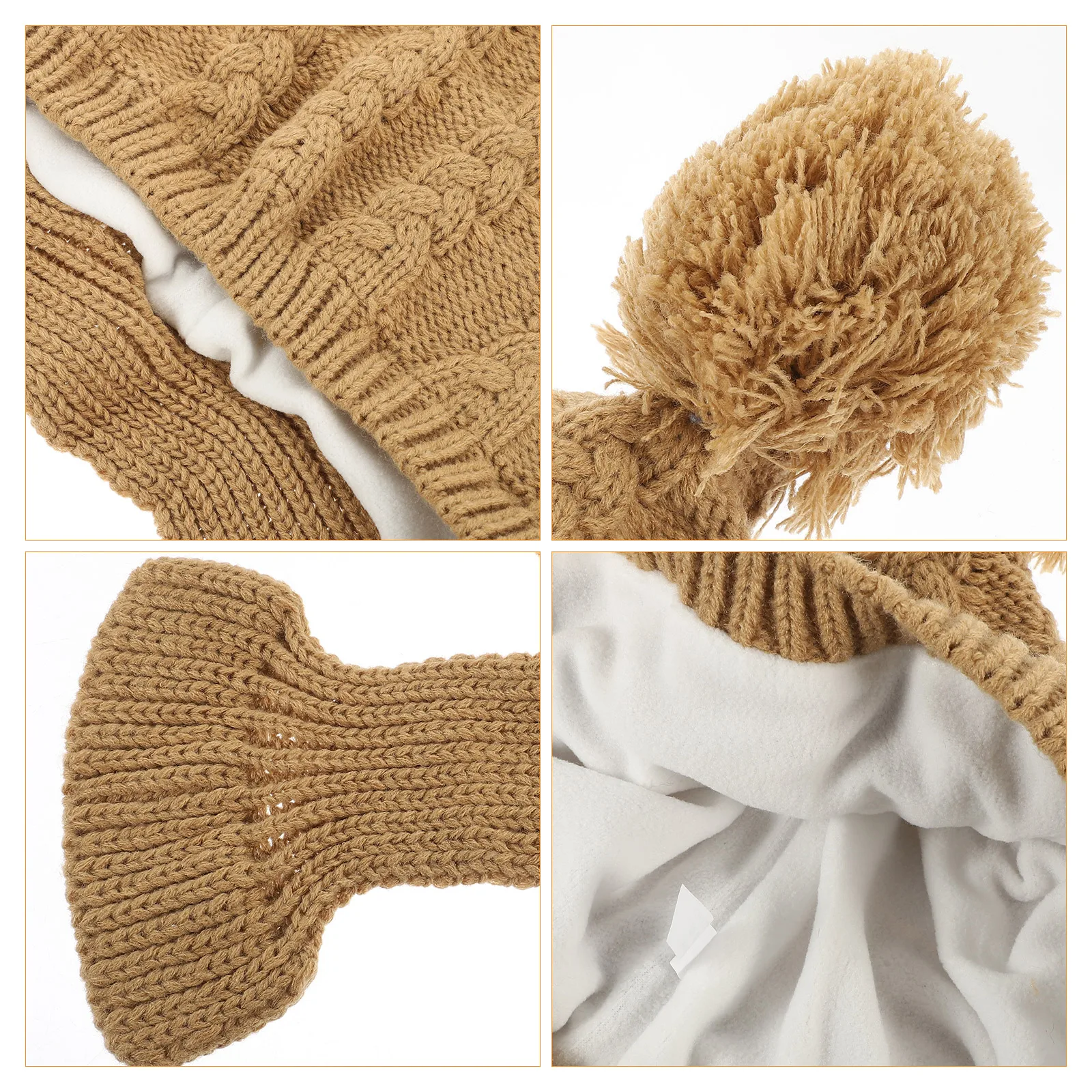 

Dog Winter Hat Khaki Knit Scarf Warm Wool Lined Soft Dog Cap Adjustable Small Dog Winter Hat Knitted Pet Hat