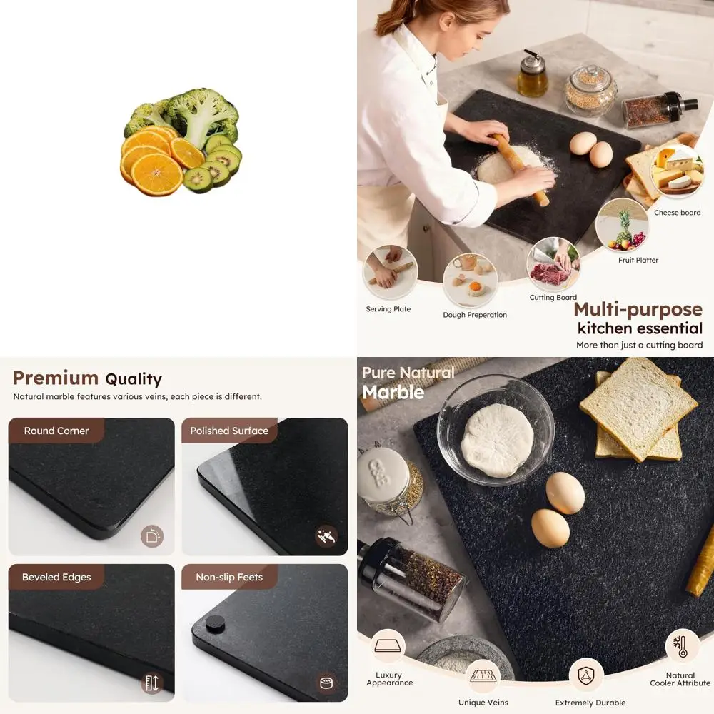 

Large 16x20 Inch Black Granite Cutting Board for Kitchen, Non-Slip Surface, Ideal for Pastry, Cheese, Charcuterie, and Dough