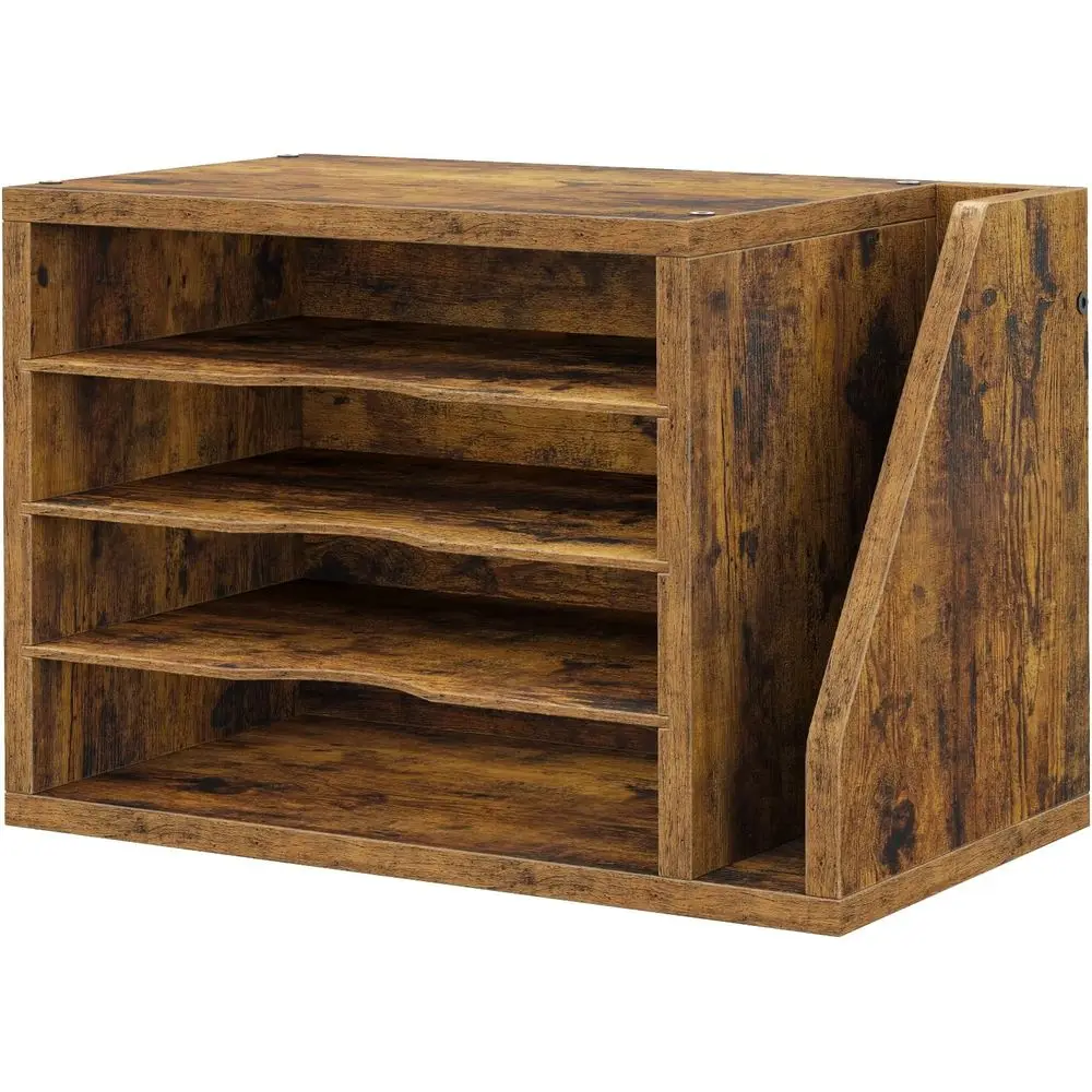 

Настольный органайзер из коричневого дерева в деревенском стиле с 3 регулируемыми полками, держателем для почты и писем для офиса или дома