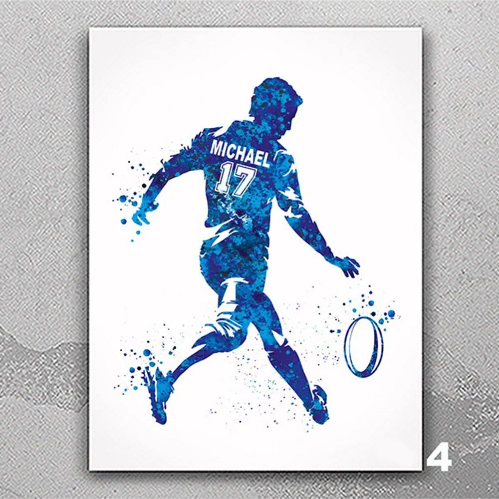 Rugby Player Personelized Watercolor Print Male Canvas Painting Football Player Boy Rugby Man Poster Gift Customize Wall Art