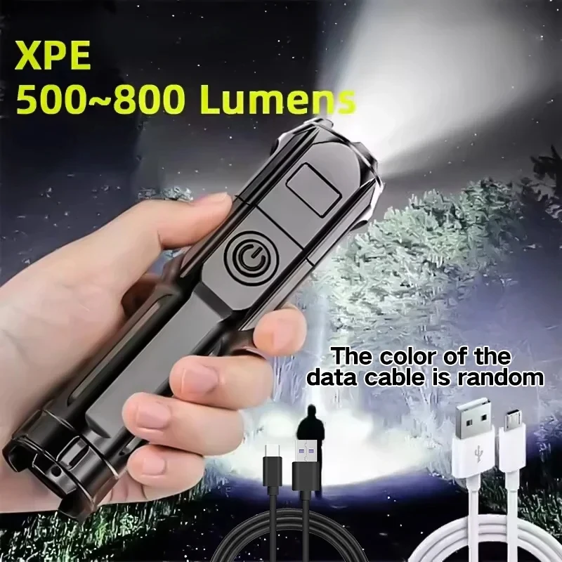 Linterna LED potente con 4 modos de iluminación, linterna táctica con Zoom telescópico, foco portátil USB de largo alcance para acampar