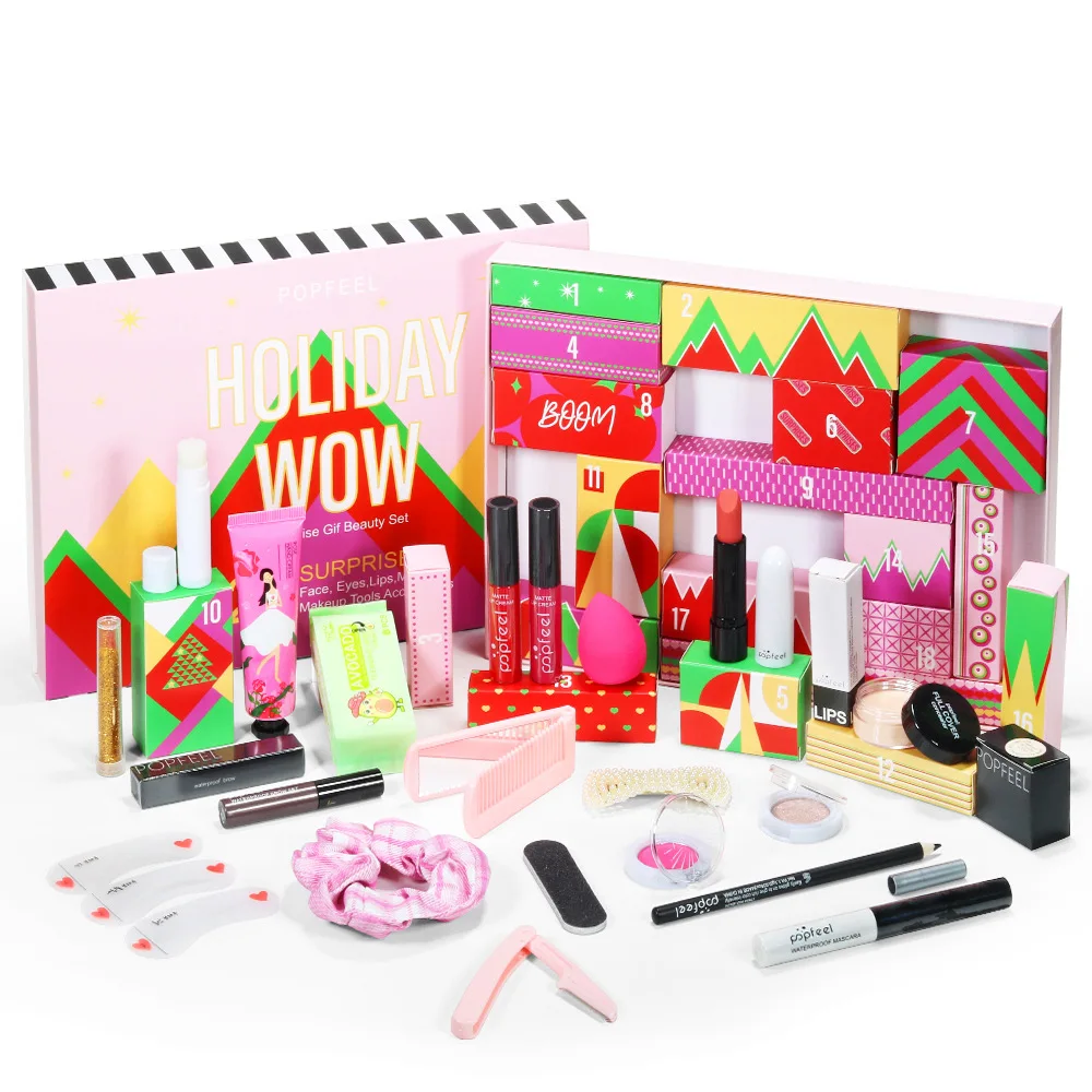 Weihnachts-Adventskalender 2024, Make-up-Tools, Countdown-Geschenkboxen, Lippenstift, Lidschatten, Kosmetik-Set, Partygeschenke für Frauen und Mädchen