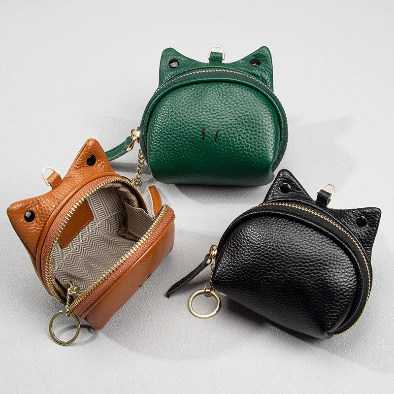Cute Wallet First-layer Cowhide Leather Cute Change Bag Hanging Bag with Coin Key Storage Small Wallet Female Coin Purses