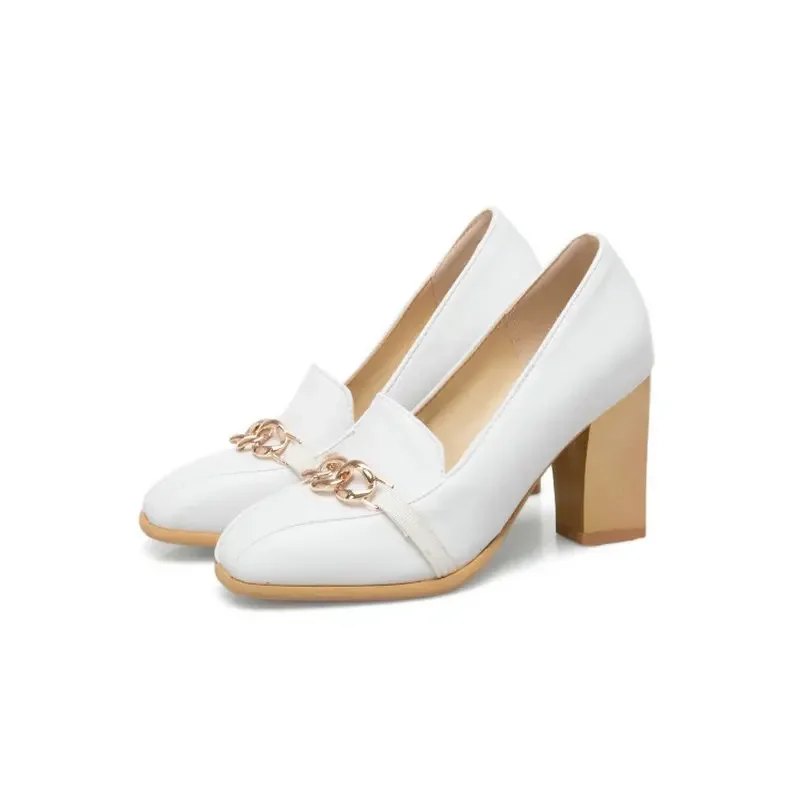 Sianie Tianie ناضجة سيدة مكتب مضخات كتلة عالية الكعب امرأة أحذية خفيفة بدون كعب مع سلسلة معدنية النساء الكعوب الخناجر حجم 33-48 #6