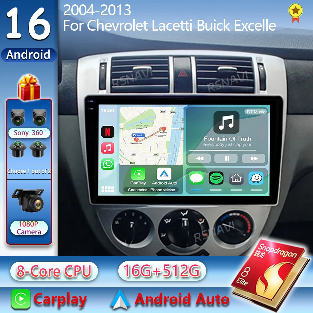 Android 16 Autoradio für Chevrolet Lacetti Buick Excelle 2004-2013 2K QLED Stereo Multimedia-Videoplayer GPS AI-Sprachsteuerung CarPlay