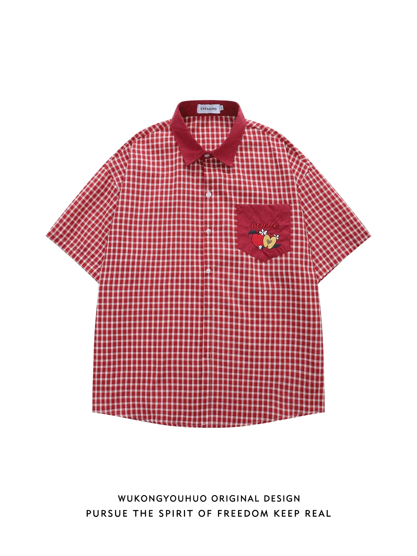 

Summer Red Plaid Contrast Color ort Sve Casual irt Men's Vintage Trendy Brand Couple Loose Fit f Sve irt