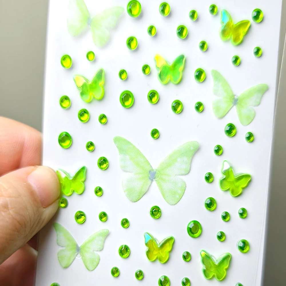 Autocollants pour le visage en strass, papillon elfe vert, tissage auto-adhésif Kawaii, décor papillon pour scène, Concert, fournitures de maquillage, 1 pièces