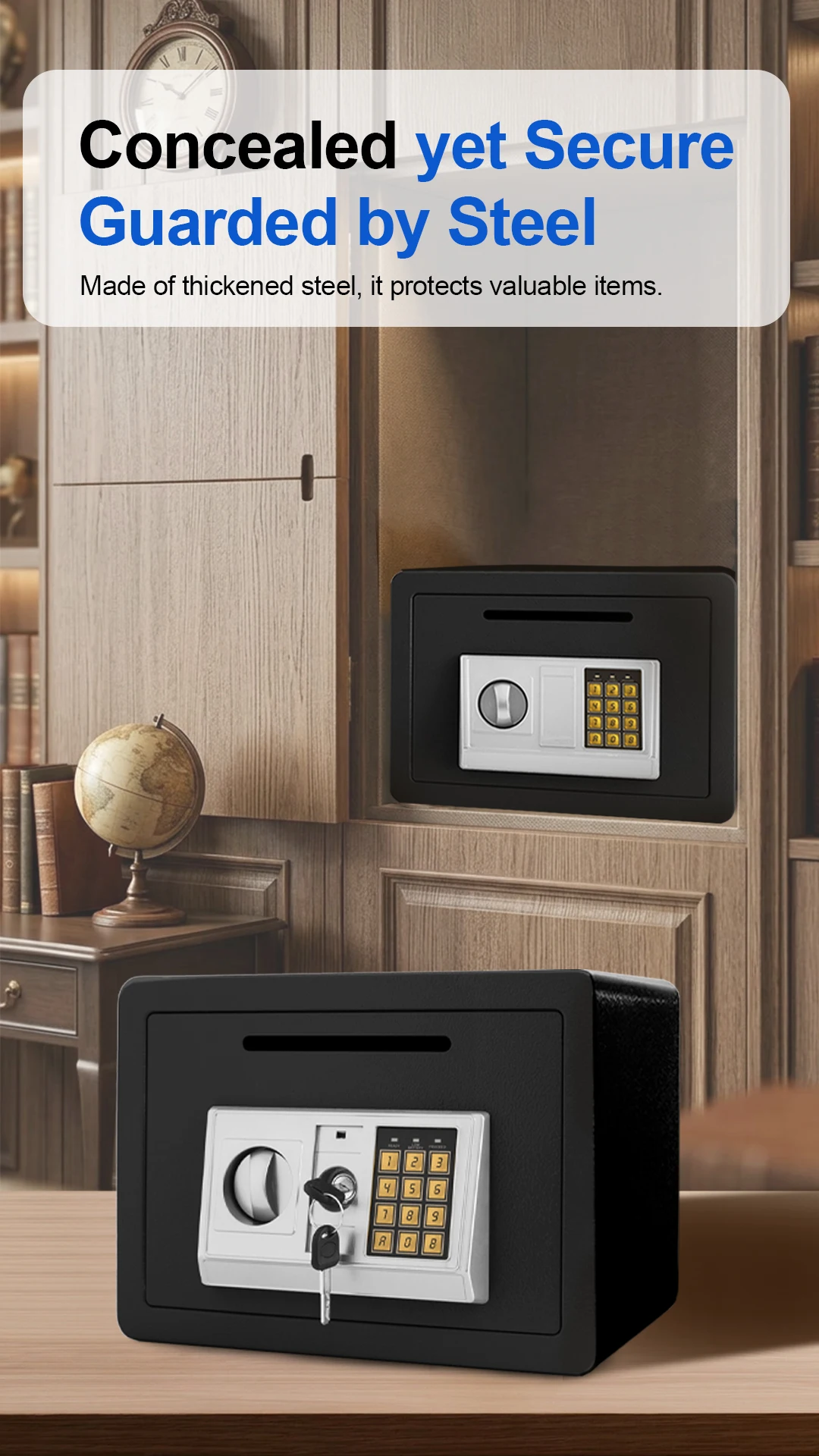 Home Safe Deposit Box Secure Storage for Cash, Jewelry & USD Documents Anti-Theft Piggy Bank & Home Security Safe for Valuables & Important Papers – Reliable Personal Safe to Protect Your Valuables Digital Lock Safe Decor Electronic Wall Ornaments Fa
