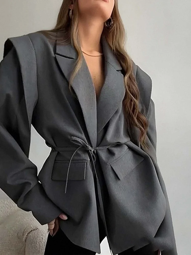 

Spring 2026 Faion Casual Versatile Pure Color Suit Collar Slim Fit Belted Wide Sve Coat Women's Polyester Fiber Thin Model