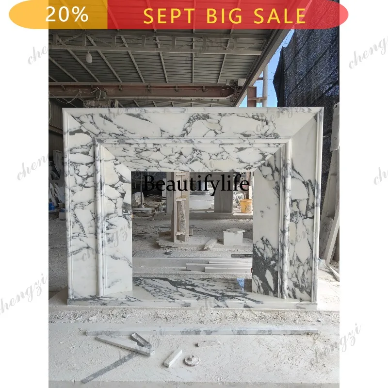 B178 Natural marble fireplace living room French imported white stone fireplace decoration