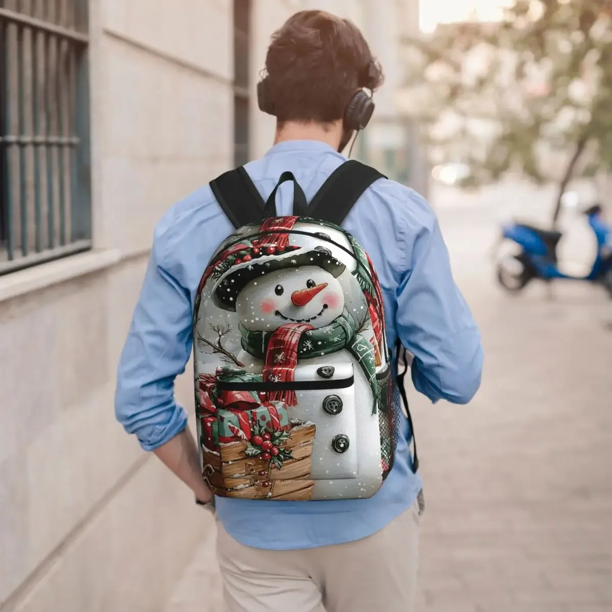 Festive Snowman Christmas Backpack Student BookBag Children School Bag Computer Shoulder Bags for Men Women