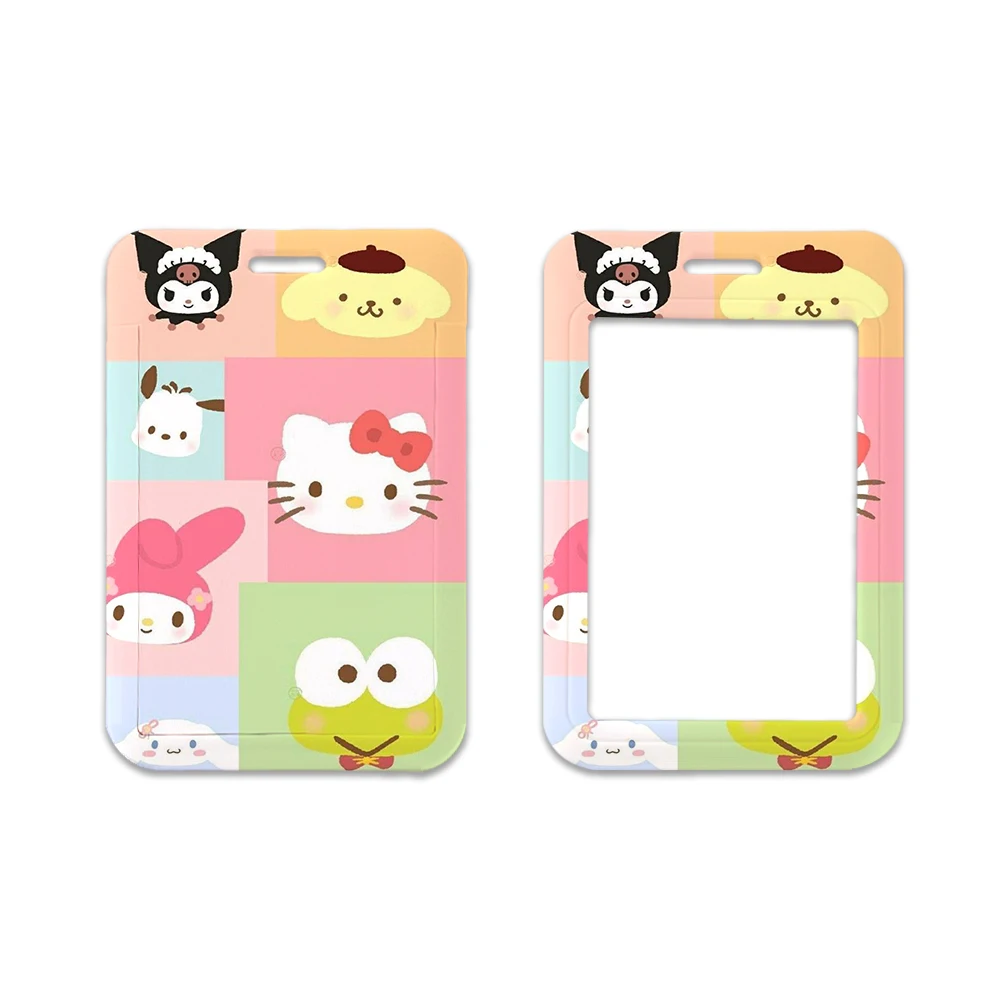 Sanrio Cartoon Card Sleeve Protector, crachá titular com fita cordão, elegante personalidade nome ID Card, personalizado, atacado