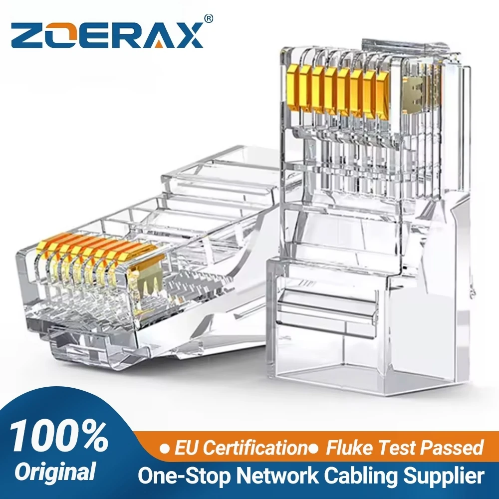 ZoeRax RJ45 Cat6 CAT5E RJ45 Connector Ethernet Cable Crimp Connectors UTP/STP Network Plug for Solid Wire and Standard Cable