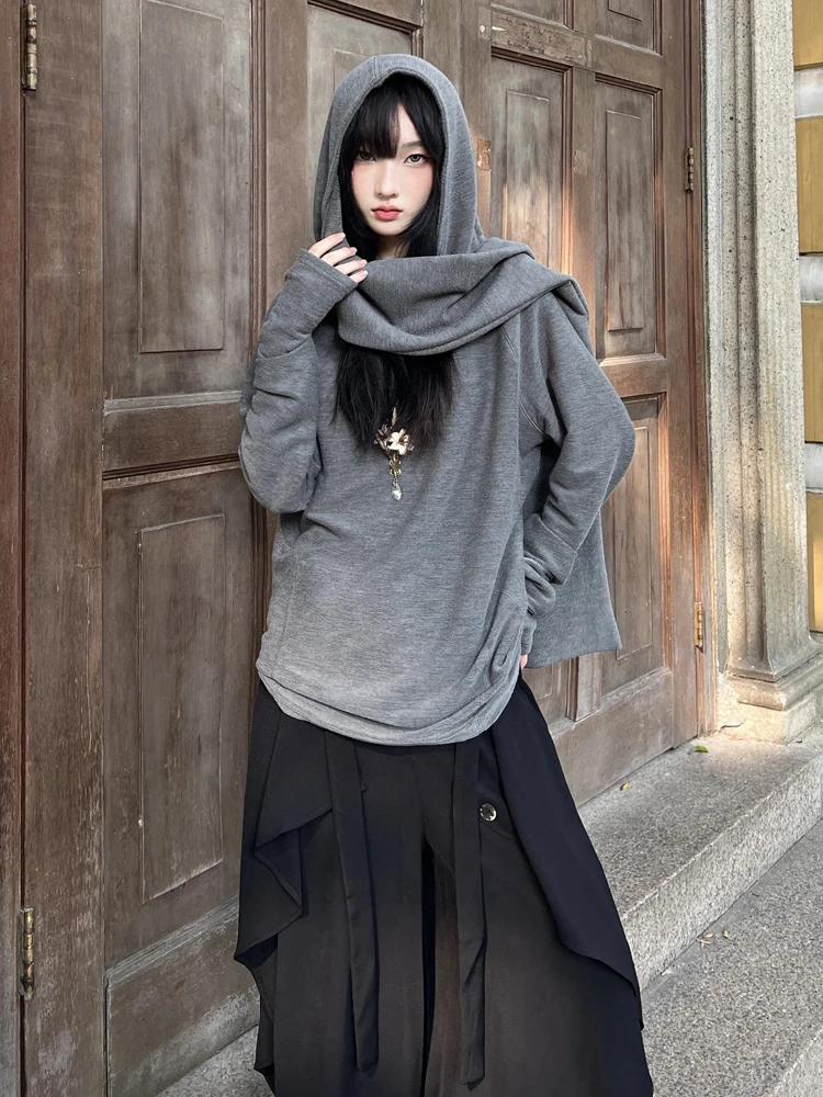 Pullover Solid Color Top Women's Loose Casual Premium Autumn and Winter Bottom Shirt Design Hooded Scarf Collar Pullover Sweater