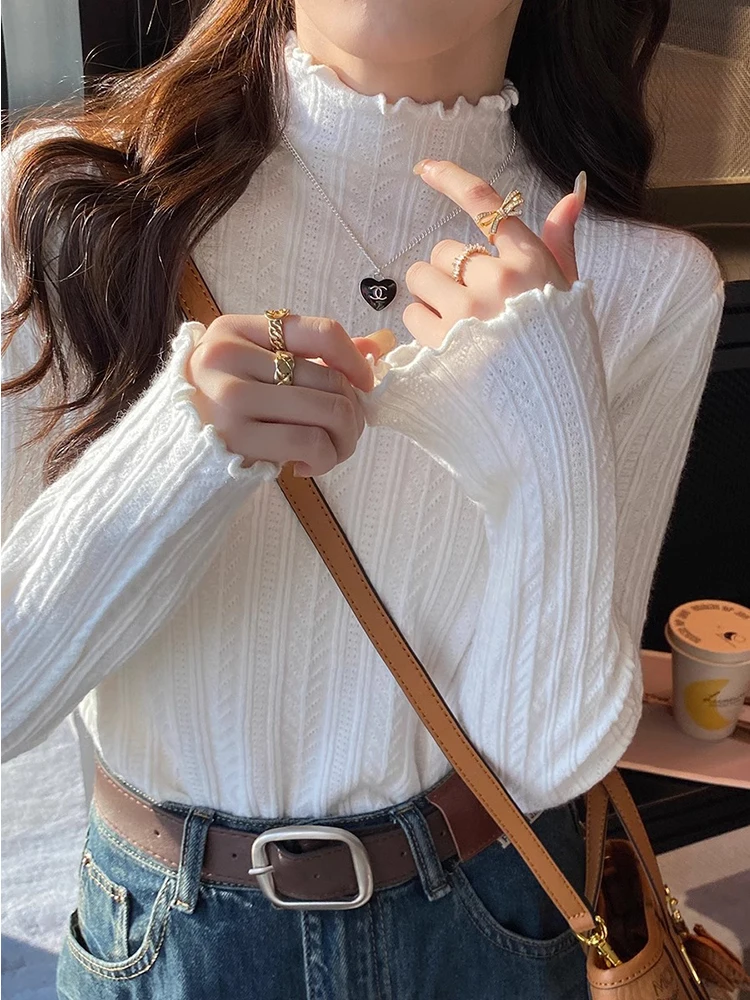 

Ele f High Collar Sweater Women's Inner Wear Knitted Top with Wood ain Autumn Faion Small Fraance Sle