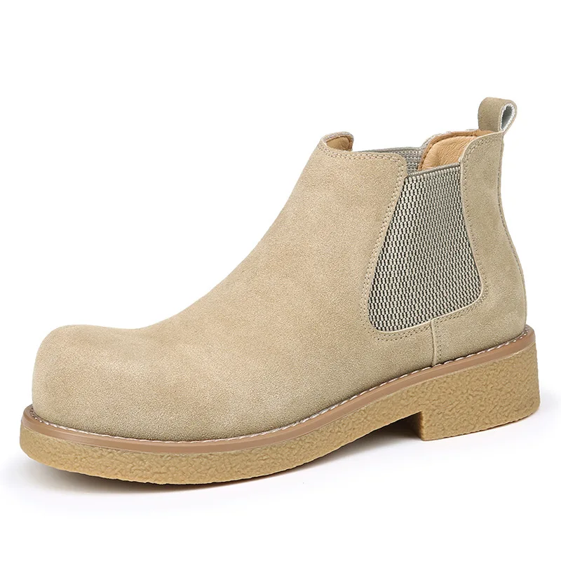 

2025 New Designer Chelsea Boots for Men Solid Color Fashion Casual Platform Shoes Male Cow Suede Autumn Leather Ankle Boots Man