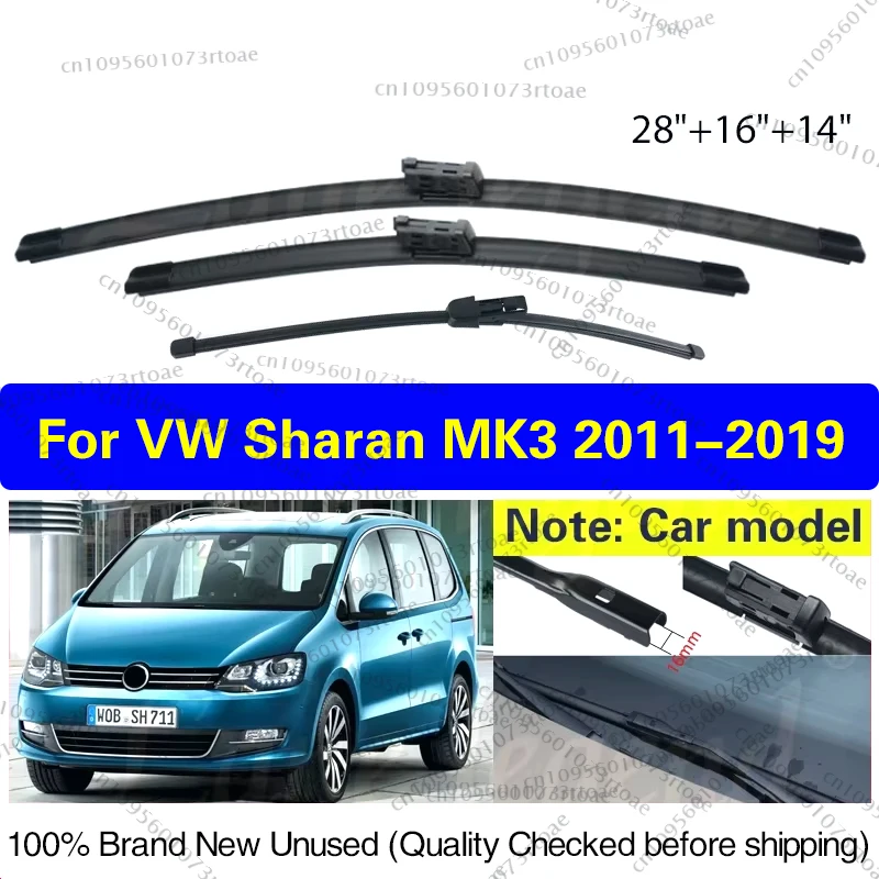

3PCS Car Wiper For VW Volkswagen Sharan MK3 2011-2019 Front Rear Windshield Windscreen Wiper Blade Rubber Accessories 28"16"14"