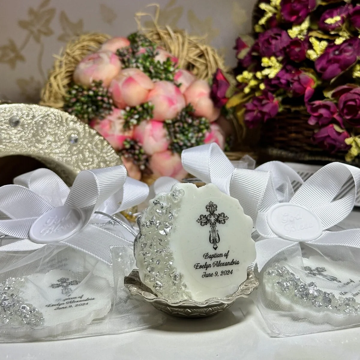 Custom Baptism Favors For Boy & Girl, Golden Baptism Epoxy Magnet Favor, Christening Favor, Mi Bautizo, Personalized Gift, Baby