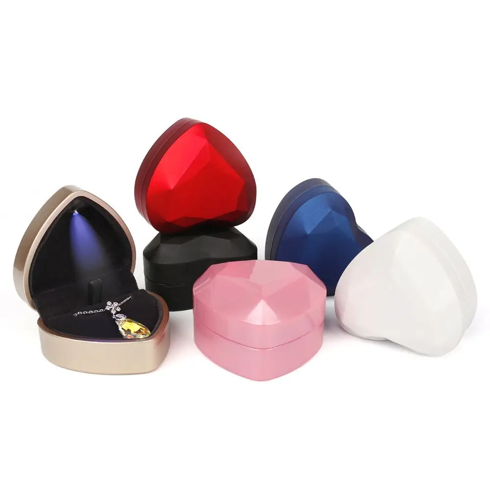 Gift Wedding Portable With LED Light Heart Shaped Jewelry Display Box Jewelry Holder Organizer Case Ring Box