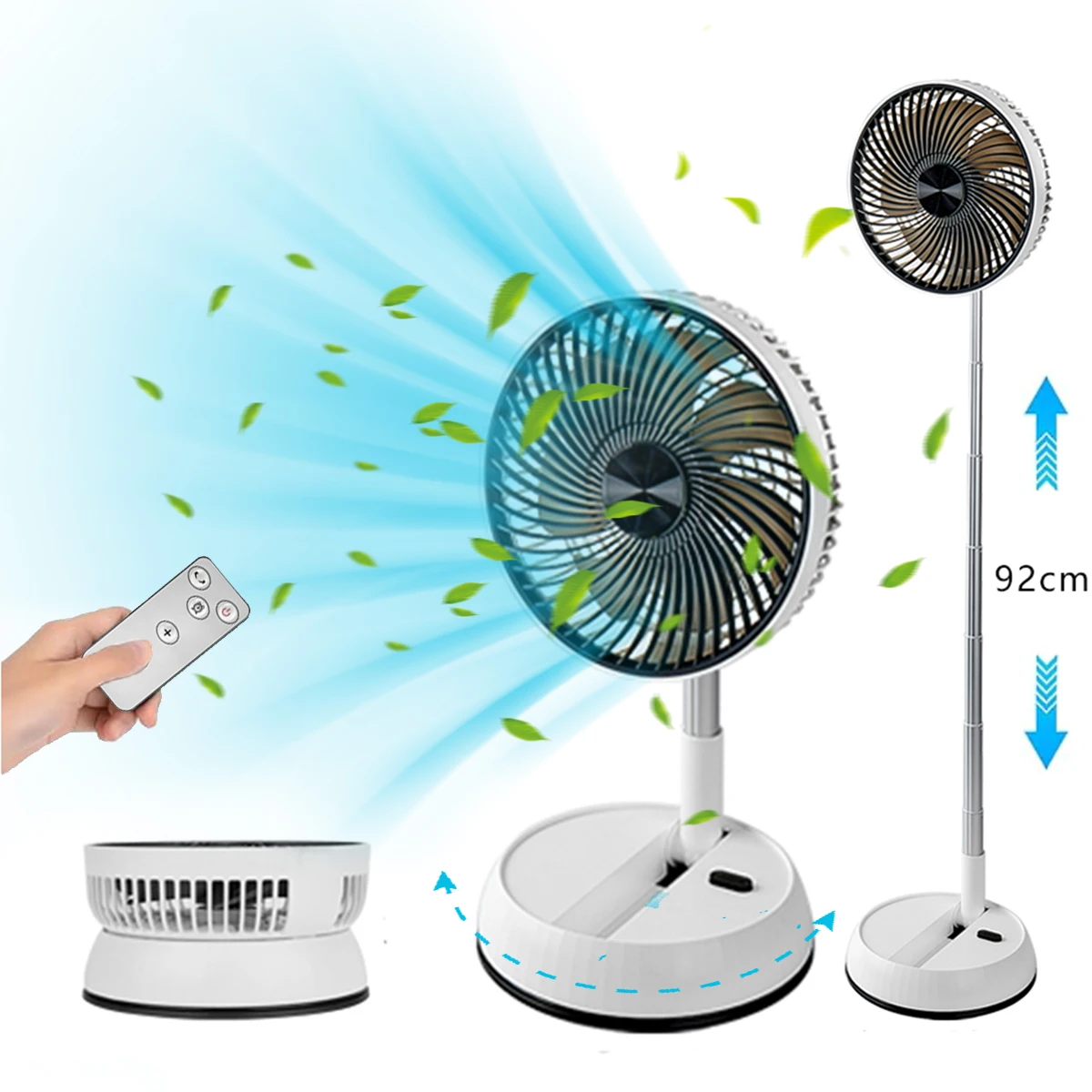 New Portable Foldable Standing Fan,Rechargeable Battery Operated USB Floor Table Desk Fan with Remote, for Bedroom Office Campi 