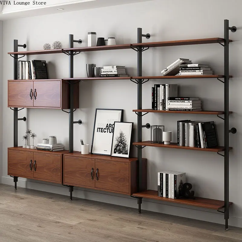 Ironwork Industrial-style Bookcases Simple Floor-standing Storage Rack Bookcases Solid Wood Italian-style Furniture Estante JTB