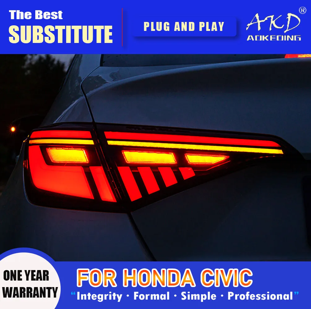 AKD Tail Lamp for Honda Civic LED Tail Light 2022-2023 Civic X G11 Rear Fog Brake Turn Signal Automotive Accessories