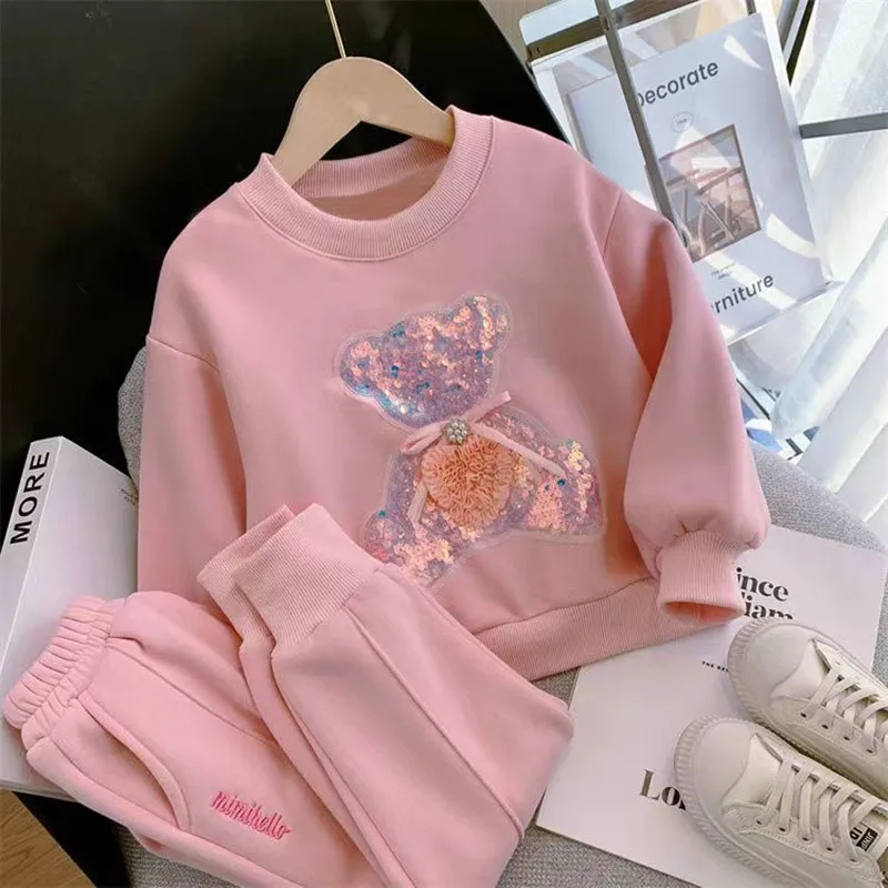 

Kids Girls Sports Set Childrens 2023 New Autumn Winter Plush Baby Fashionable And Foreign Style Casual Rabbit Sports Set