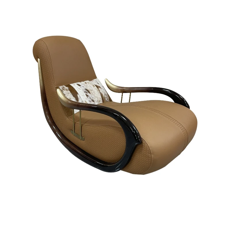 

Nordic living room balcony can sit and lie down single sofa rocking chair solid wood armrest bedroom leather light luxury