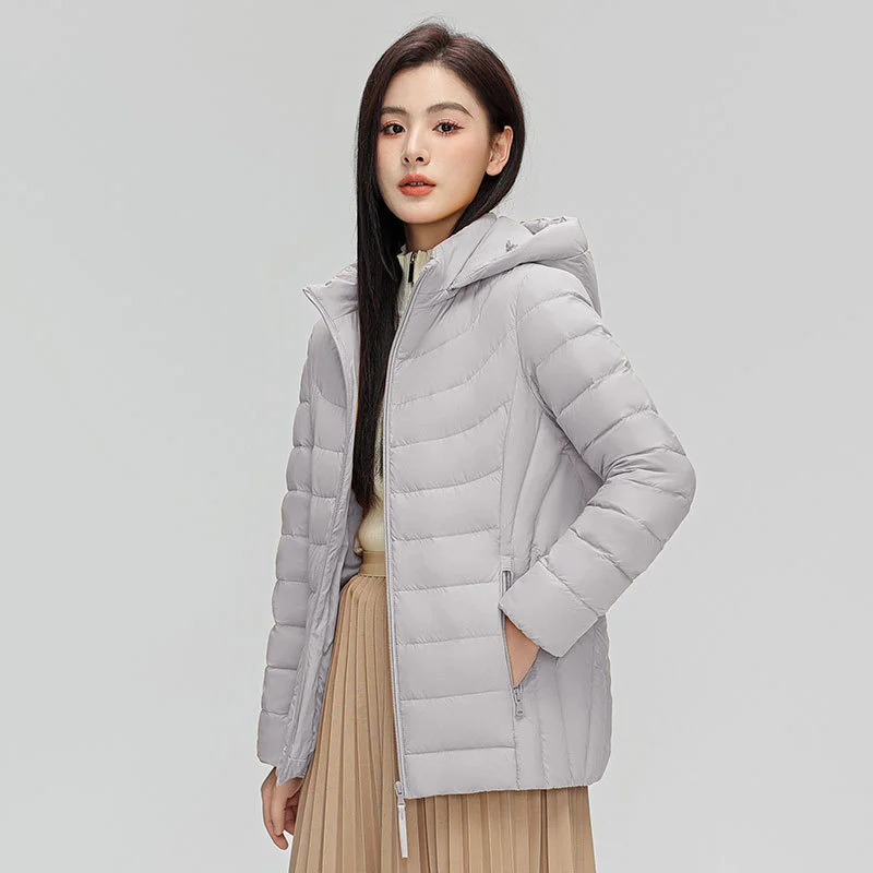 Hat Detachable Hooded Down Jacket Autumn Winter Women Light Thin White Duck Down Coat Ladies Warm Bigsize Puffer Parkas Outwears